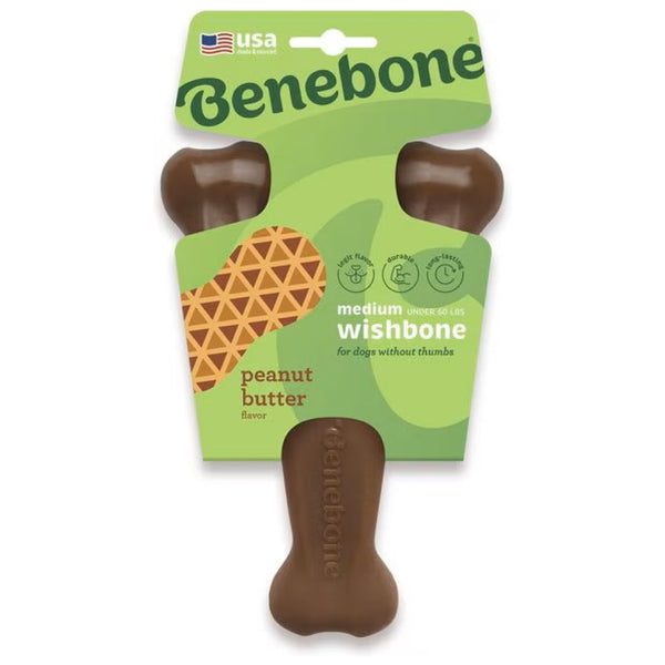 Benebone Peanut Butter Flavor Wishbone Durable Chew Toy for Dogs