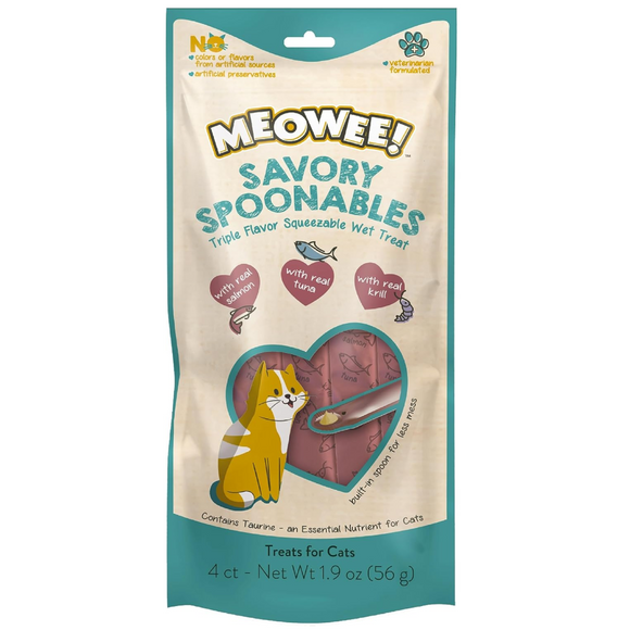 Meowee! Savory Spoonables with Salmon, Tuna & Krill Lickable Treat For Cat (4 tubes)