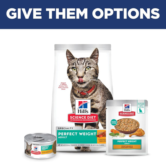 Hill's Science Diet Adult Perfect Weight Vegetables & Chicken Stew Recipe Wet Food For Cat (2.8 oz x 24 pouches)