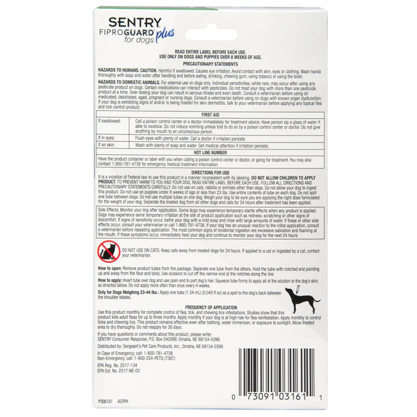 Sentry Fiproguard Plus Topical Flea & Tick Treatment for Dogs 23-44 lbs (3 doses)