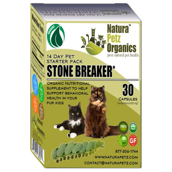 Natura Petz Organics Stone Breaker Starter Pack Organic Support for Bladder Stones & Kidney Stones (30 count) Turkey Flavoring for Cats
