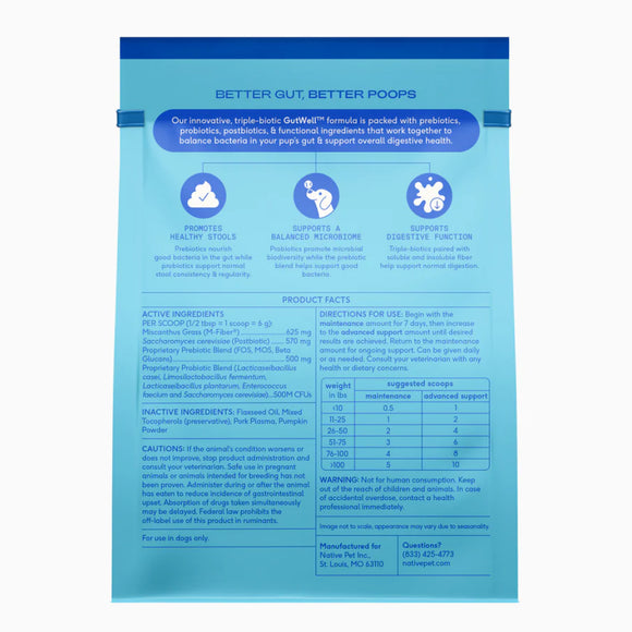 Native Pet Gutwell Power Poop, Digestion Support Supplement for Dogs (60 scoops)