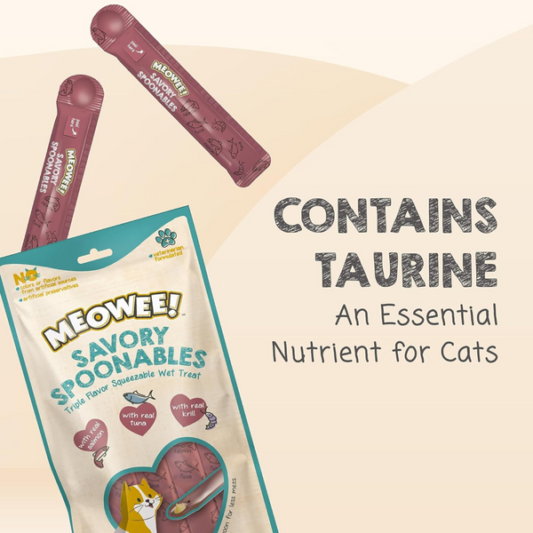 Meowee! Savory Spoonables with Salmon, Tuna & Krill Lickable Treat For Cat (4 tubes)