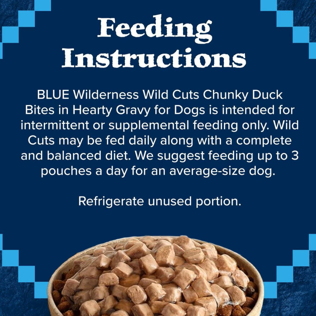 Blue Buffalo Wilderness Trail Toppers Wild Cuts Chunky Duck Bites in Hearty Gravy Wet Food Topper For Dog(3 oz x 24 pouches)