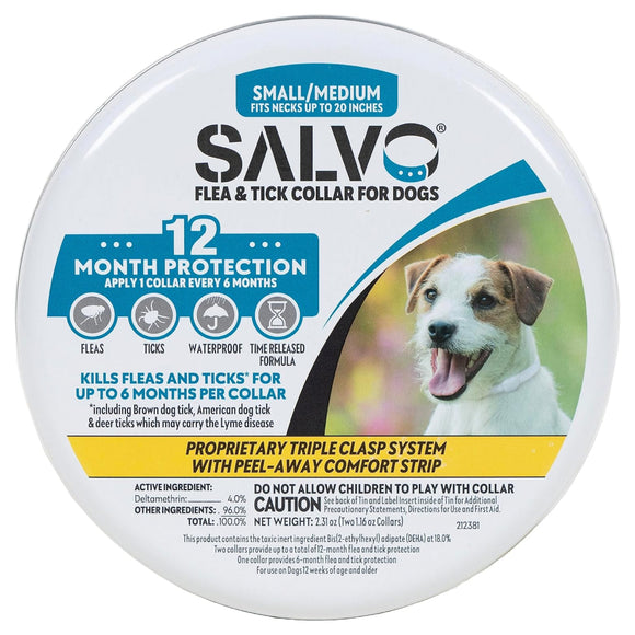 Salvo Flea and Tick Collar for Dogs - Pack of 2 for 12 Months