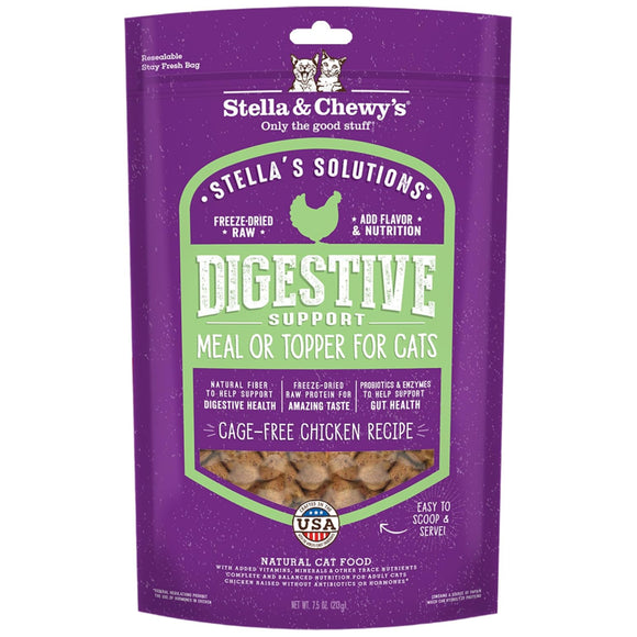 Stella & Chewy's Stella's Solutions Digestive Boost Cage-Free Chicken Freeze-Dried Meal Topper for Cats (7.5 oz)