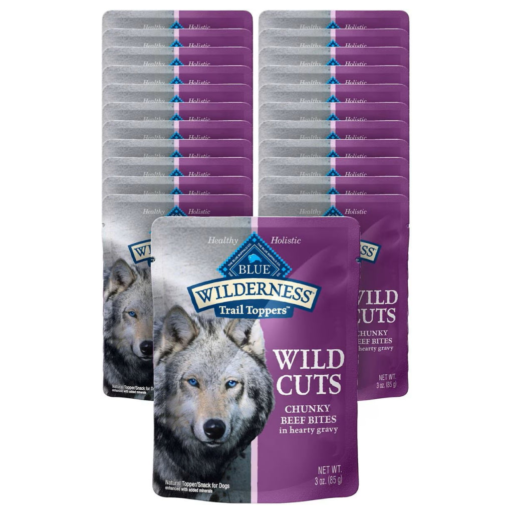 Blue Buffalo Wilderness Trail Toppers Wild Cuts Chunky Beef Bites in Hearty Gravy Wet Food Topper For Dog (3 oz x 24 pouches)