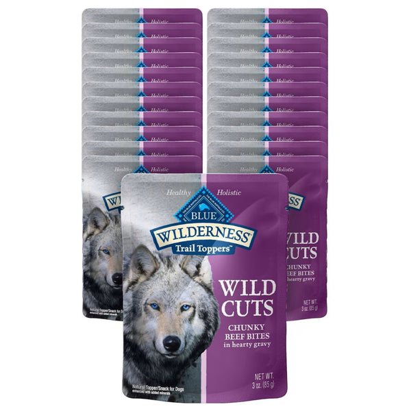 Blue Buffalo Wilderness Trail Toppers Wild Cuts Chunky Beef Bites in Hearty Gravy Wet Food Topper For Dog (3 oz x 24 pouches)