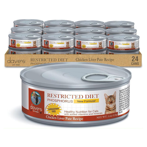 Dave's Pet Food Restricted Diet Phosphorus Chicken Liver & Chicken in Juice Wet Cat Food (5.5 oz, case of 24 cans)