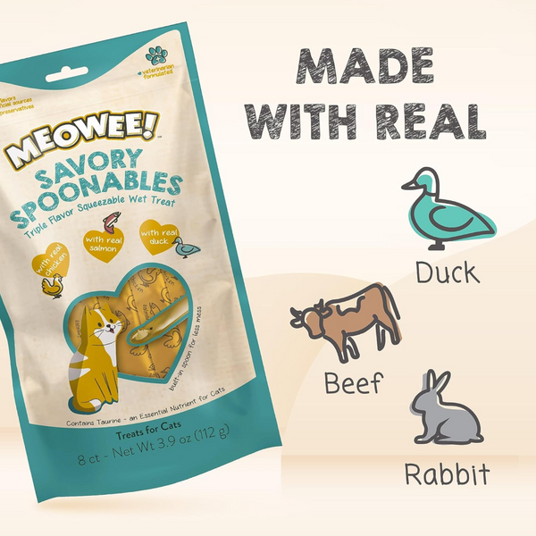 Meowee! Savory Spoonables with Salmon, Chicken & Duck Lickable Treat For Cat (4 tubes)