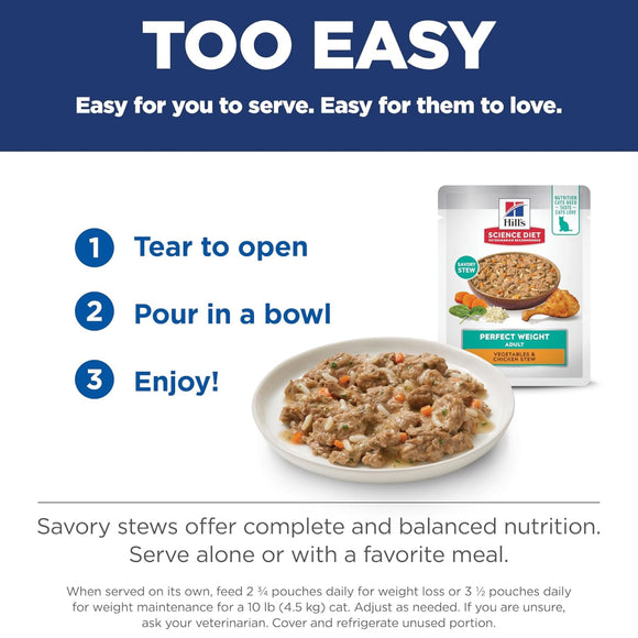 Hill's Science Diet Adult Perfect Weight Vegetables & Chicken Stew Recipe Wet Food For Cat (2.8 oz x 24 pouches)