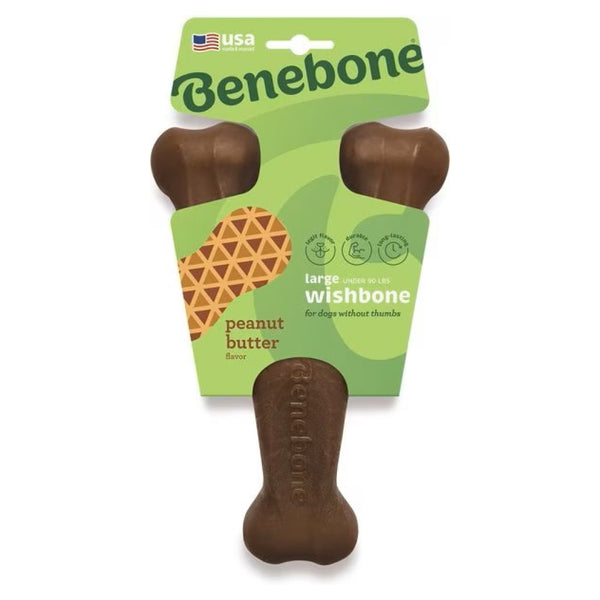 Benebone Peanut Butter Flavor Wishbone Durable Chew Toy for Dogs