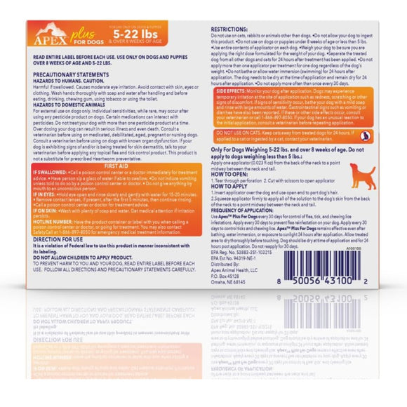 Apex Plus Topical Flea & Tick Prevention for Dogs 5-22 lbs (3 doses)