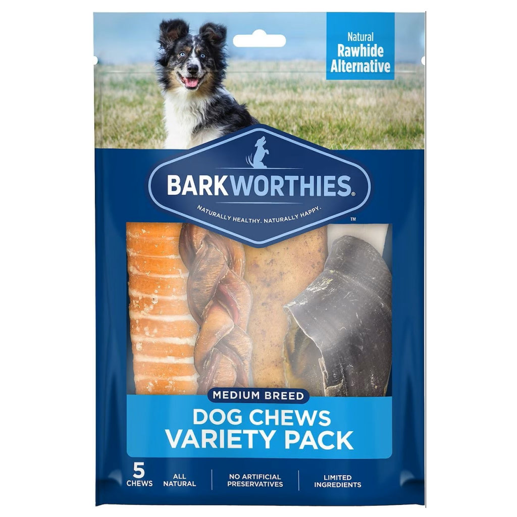 Barkworthies Medium Breed Variety Pack Dog Chews Treats for Dogs (5 chews)