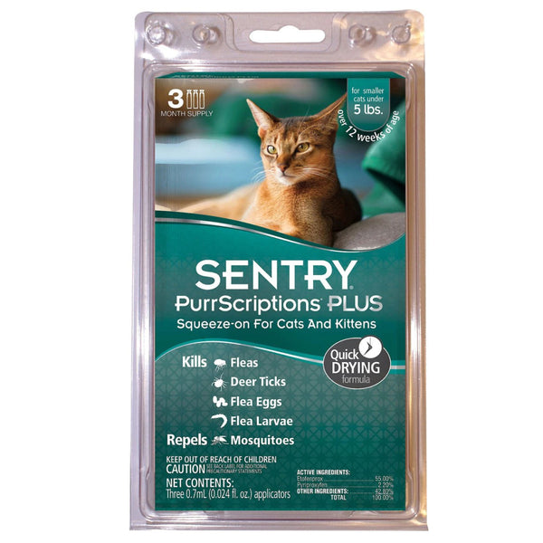 Sentry PurrScriptions Squeeze on Flea & Tick Treatment for Cats 5lbs and under (3 doses)