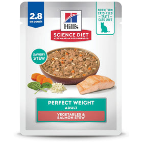 Hill's Science Diet Adult Perfect Weight Vegetables & Salmon Stew Recipe Wet Food For Cat (2.8 oz x 24 pouches)