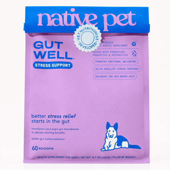 Native Pet Gutwell Stress Support, Stress Relief & Calming Supplement for Dogs (60 scoops)