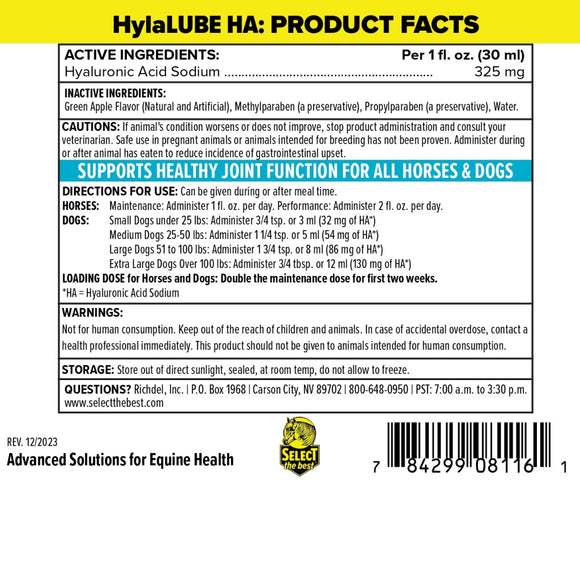 HylaLUBE Concentrated Hyaluronic Acid for Horses (16 oz) 