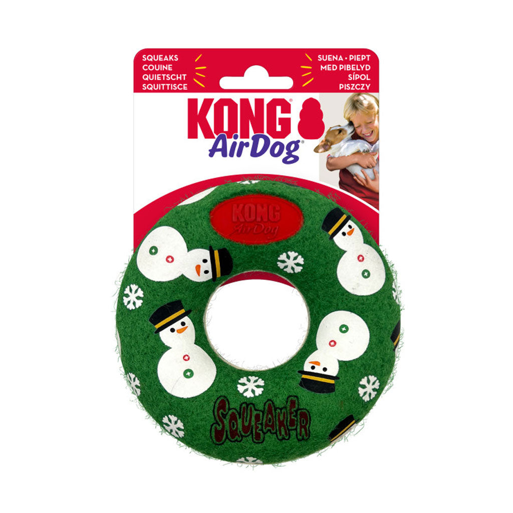 KONG Holiday AirDog Donut Squeaker Dog Toy, Medium, 1 count