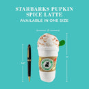 Starbarks Pupkin Spice Latte with dimensions on a teal background