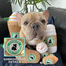 Dog with Starbarks Pumpkin Spice Latte plush toy