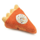 Plush pumpkin pie toy with a white filling on a white background