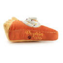 Plush pumpkin pie toy with 'Pumpkin Pie' text on a white background