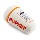 Dog toy labeled 'PUPKIN' with a label on a white background