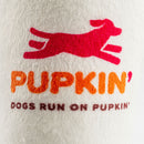 Product with red dog illustration and orange text on a white background