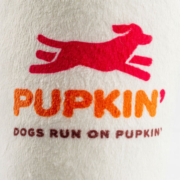 Product with red dog illustration and orange text on a white background