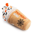 Halloween-themed plush toy resembling a pumpkin spice latte on a white background