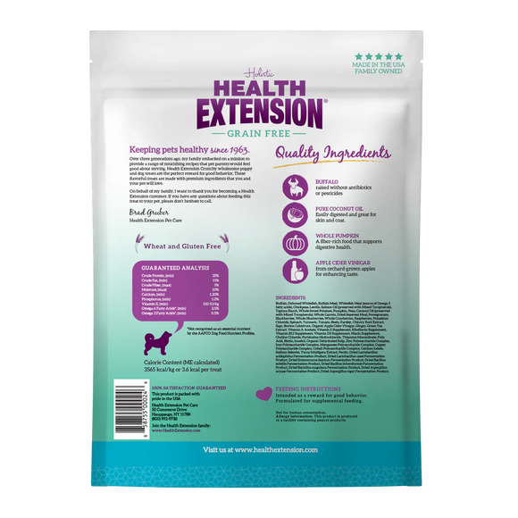 Health Extension Crunchy Heart Shaped Small Treats with Buffalo for Dogs