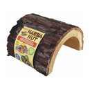Wooden pet hideout with 'Habba Hut' label on a white background
