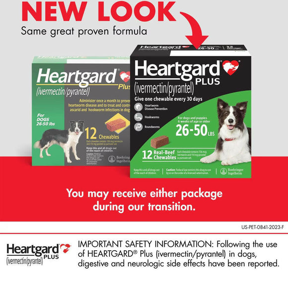 Heartgard Plus Chew for Dog Heartworm Prevention, 26-50 lbs (Green Box) Pet Medicine.