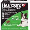 Heartgard Plus Chew for Dog Heartworm Prevention, 26-50 lbs (Green Box) Pet Medicine.