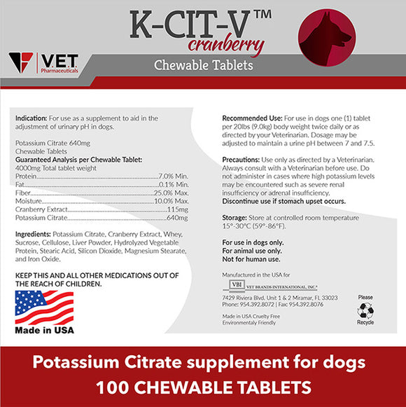 V.E.T Pharmaceuticals K-CIT-V Plus Cranberry Chewable Tablets for Dogs