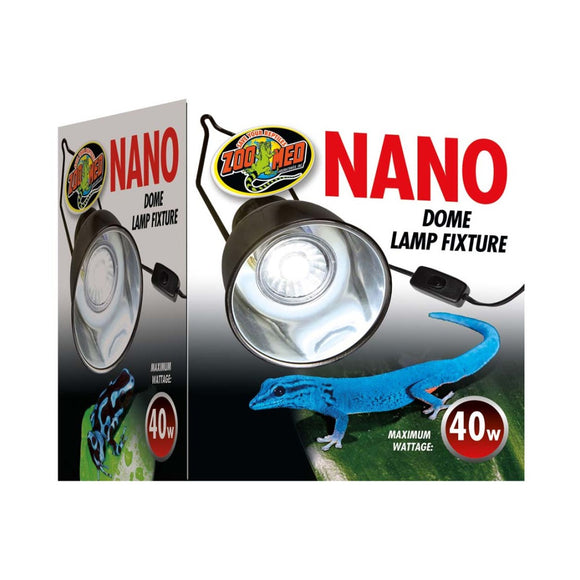Zoo Med Nano Dome Lamp Fixture with packaging on a white background