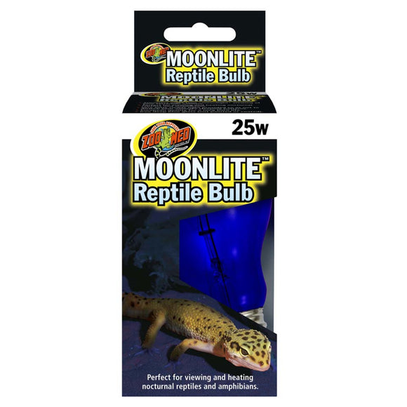 Moonlite Reptile Bulb packaging with a blue light effect and a lizard on a white background