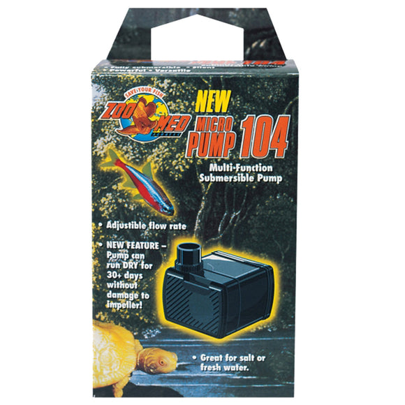 Zoo Med Micro Pump 104 packaging with product illustration and branding.