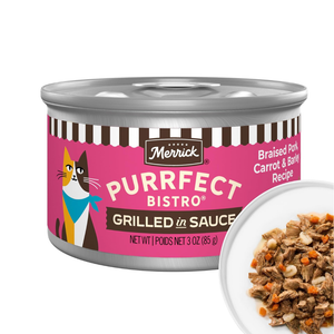 Merrick Purrfect Bistro Premium Canned Adult Wet Cat Food, Braised Pork, Carrot & Barley Recipe Grilled in Sauce (3 oz x 24 cans)