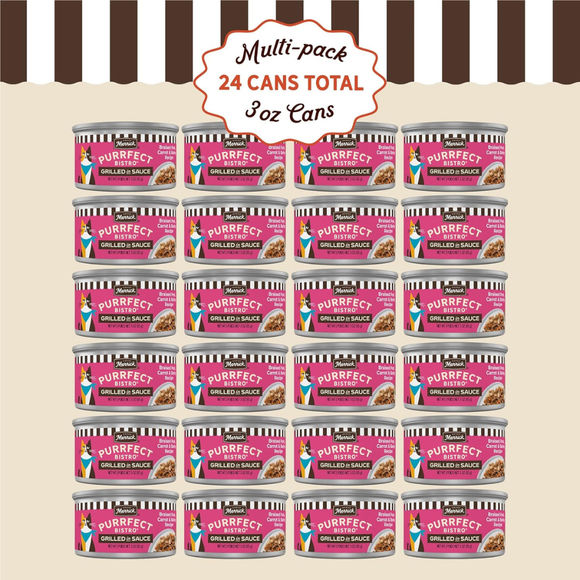 Merrick Purrfect Bistro Premium Canned Adult Wet Cat Food, Braised Pork, Carrot & Barley Recipe Grilled in Sauce (3 oz x 24 cans)