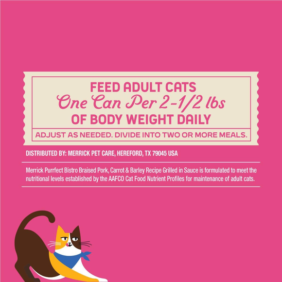 Merrick Purrfect Bistro Premium Canned Adult Wet Cat Food, Braised Pork, Carrot & Barley Recipe Grilled in Sauce (3 oz x 24 cans)