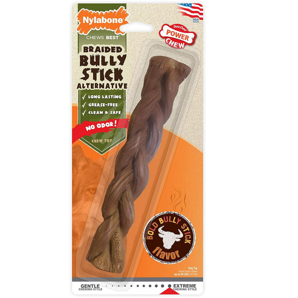 Nylabone Power Chew Braided Bully Stick Alternative Chew Toy for Dogs, Large