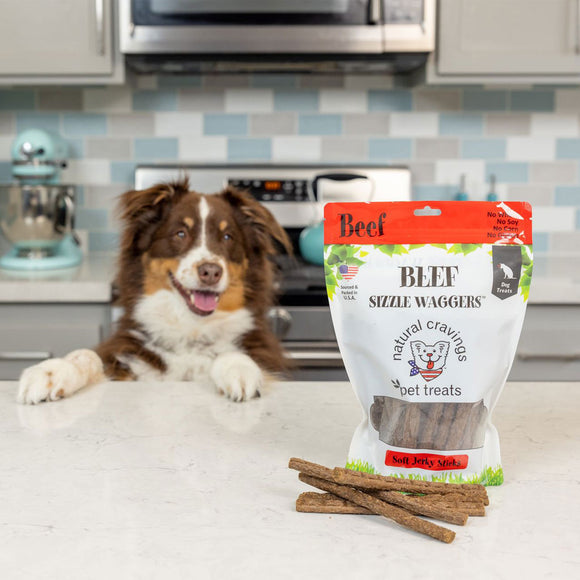 Natural Cravings Beef Sizzle Waggers Soft Jerky Sticks for Dogs