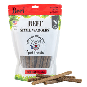 Natural Cravings Beef Sizzle Waggers Soft Jerky Sticks for Dogs, 12-oz
