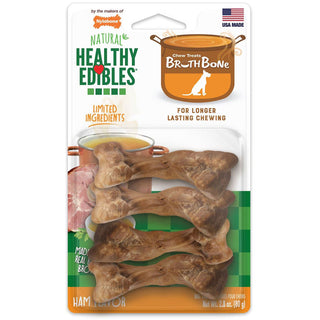 Nylabone Healthy Edibles Broth Bone Ham Flavor Dog Treats, SM/Regular