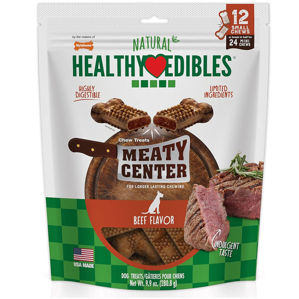 Nylabone Healthy Edibles Meaty Center Beef Flavor Natural Dog Treats, Small 12 ct