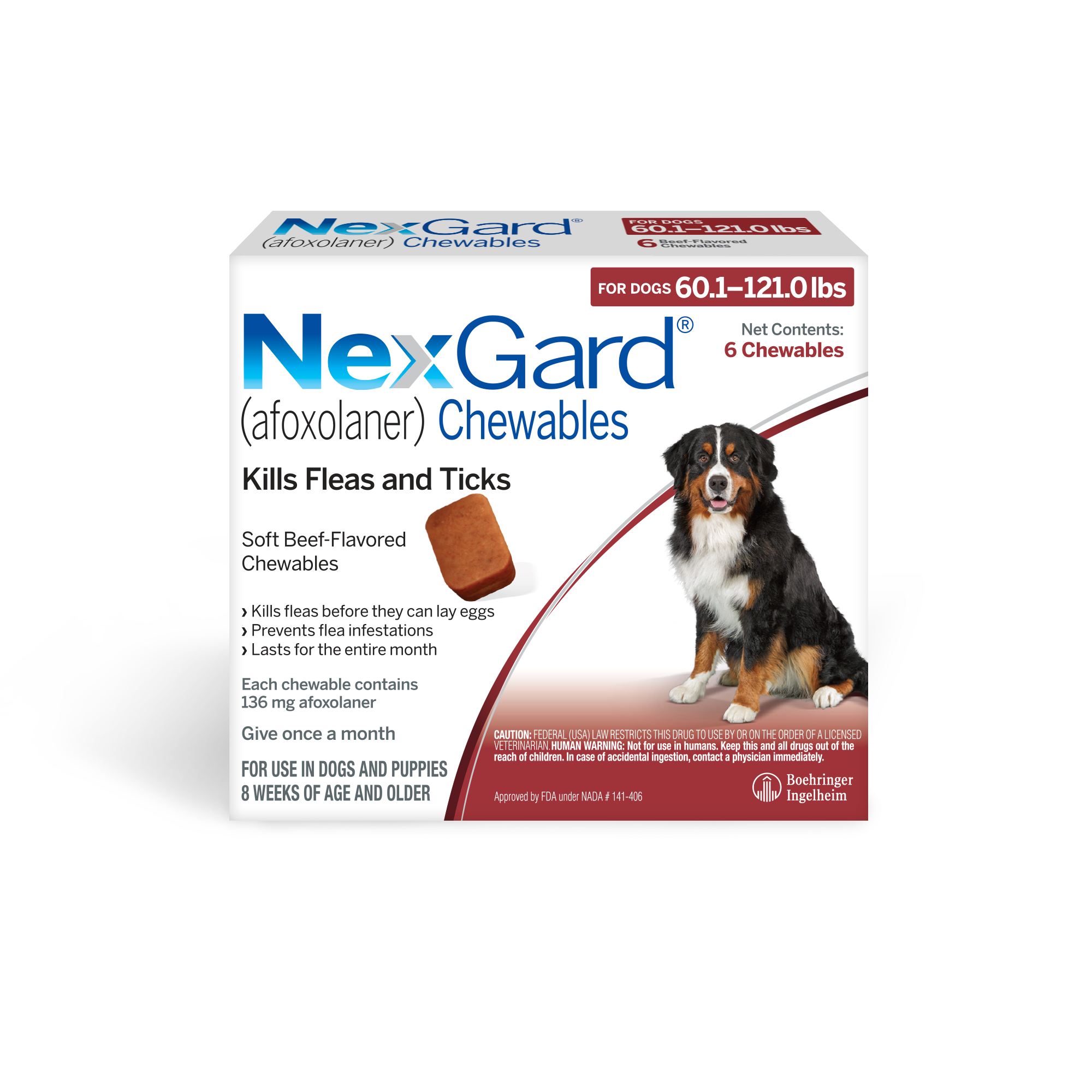 NexGard Flea & Tick Chewables for XL Dogs, 60.1-121 lbs