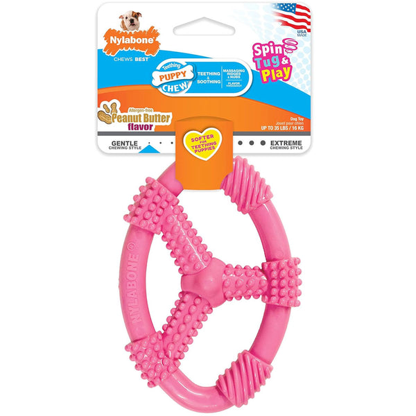 Nylabone Spin Tug & Play Puppy Chew Dog Toy, Medium/Wolf, Pink