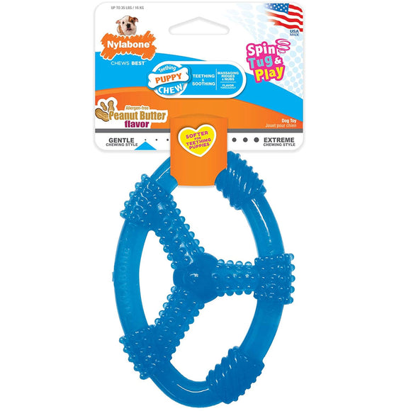 Nylabone Spin Tug & Play Puppy Chew Dog Toy, Medium/Wolf, Blue
